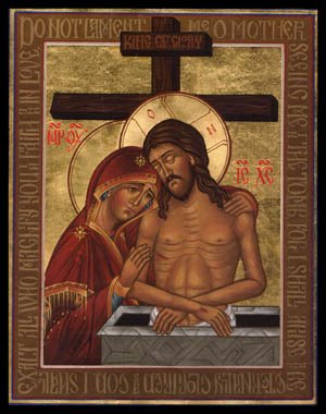 “Do not lament Me O Mother, seeing Me in the tomb, The Son conceived in the womb without seed. For I shall arise and be glorified with eternal glory as God. I shall exalt all who magnify you in faith and in love.” (Jerusalem Matins Canon, Irmos, Ninth Ode) 